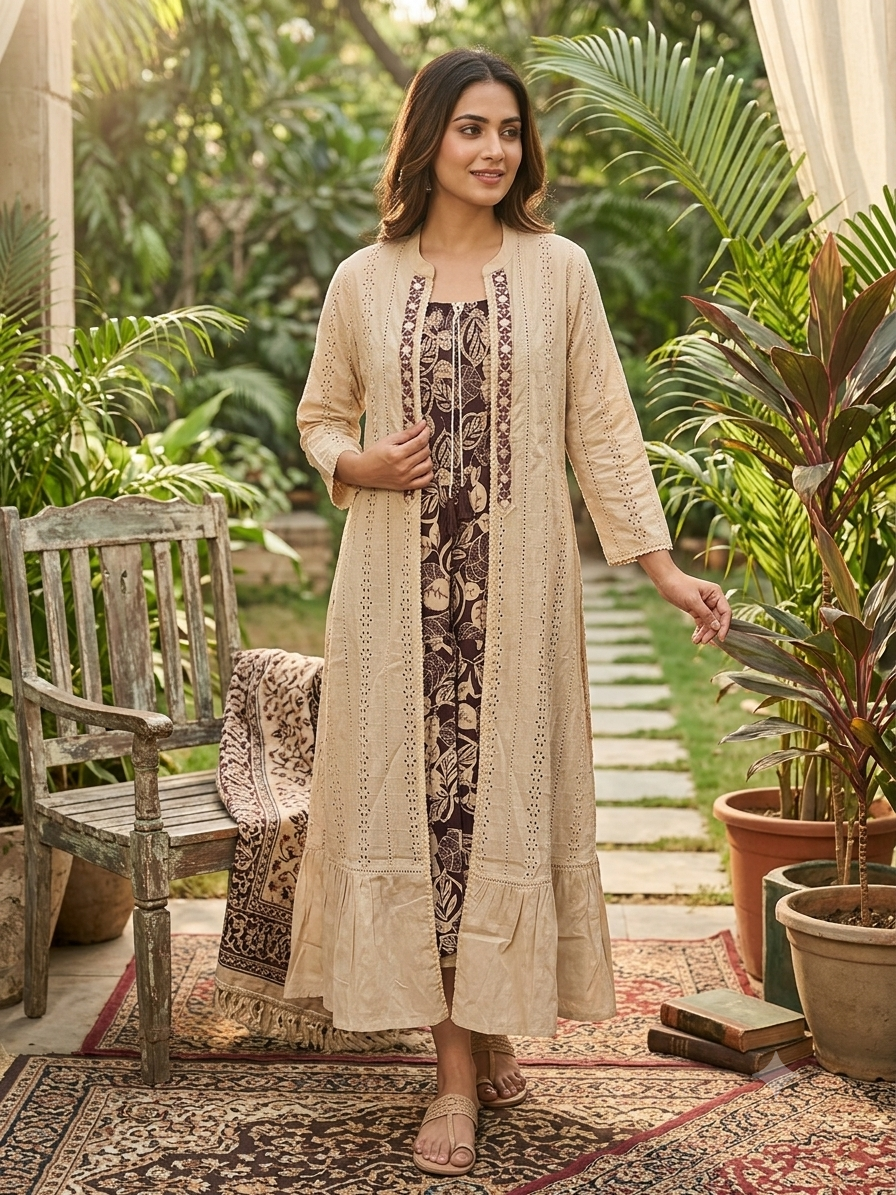 Two-Piece Indo-Western Cape and Kurta Set 8819