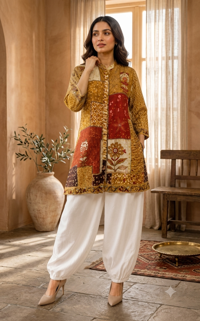 Women's Vintage Patchwork Embroidered Kurti 13126