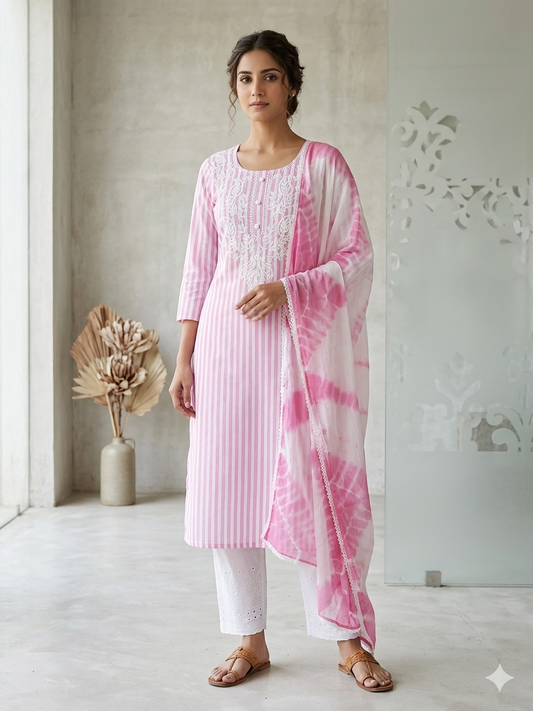 Baby Pink Cotton Suit With Dupatta 9895