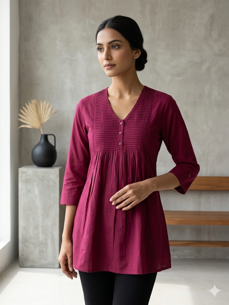 Maroon Cotton Short Kurti 6459