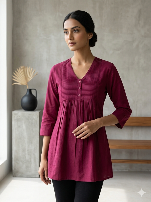 Maroon Cotton Short Kurti 6459