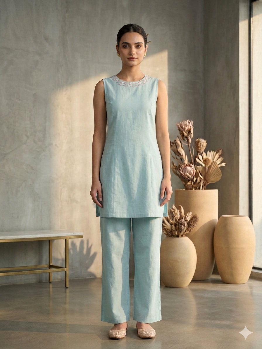 Powder Blue Co Ord Set with Corset Back 6112