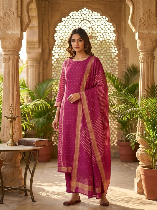 Bandhani Print Kurti Set With Matching Dupatta SD
